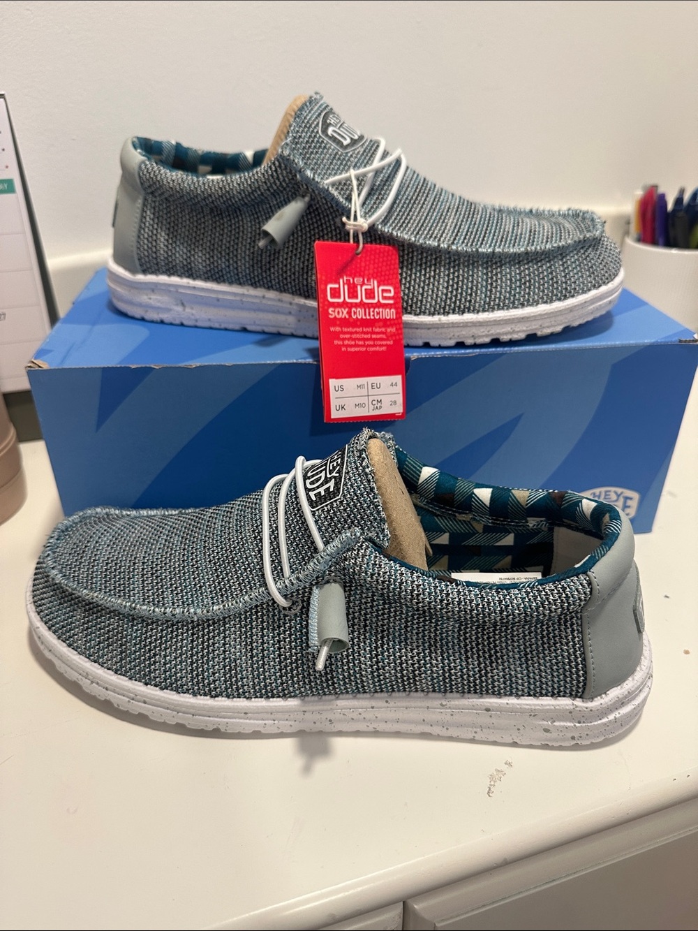 Hey Dude Men's Seafoam Teal Knit Slip-On Shoes 067
